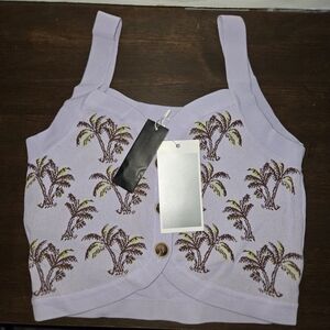 Lavender Palm Embroidered Crop Top